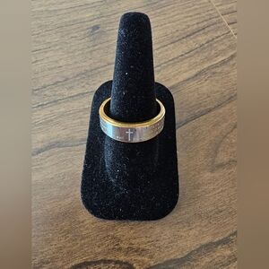 INOX Stainless Steel Lords Prayer Spinner Ring With Yellow Ion Plating Sz 12